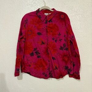 Chico's Pink Long Sleeve Boxy Blouse with Mandarin Collar